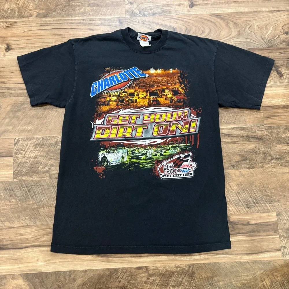 Vintage Y2K Racing T-shirt 2000s Charlotte Dirt Track Men L Black Dickies Tee